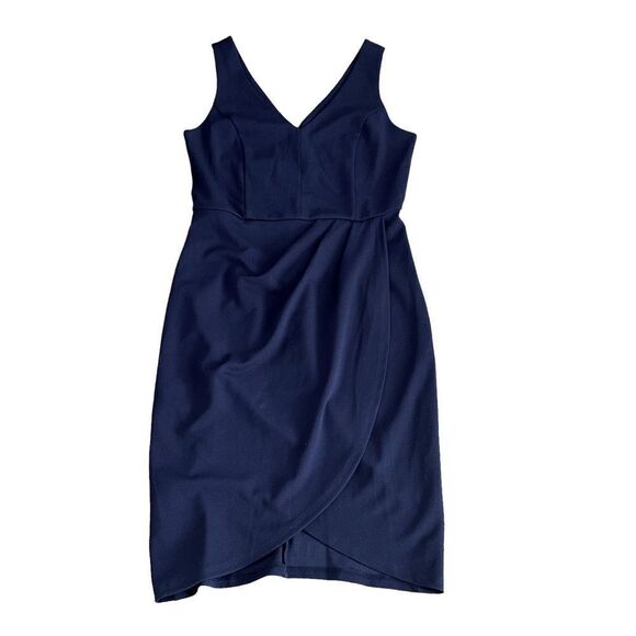 MISSJOY Faux Wrap Sleeveless Navy Dress SMALL NWT - Picture 1 of 16